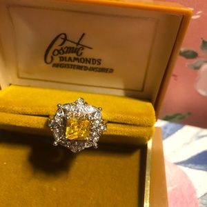 Citrine & Sapphire ring .925 sterling silver band Sz9